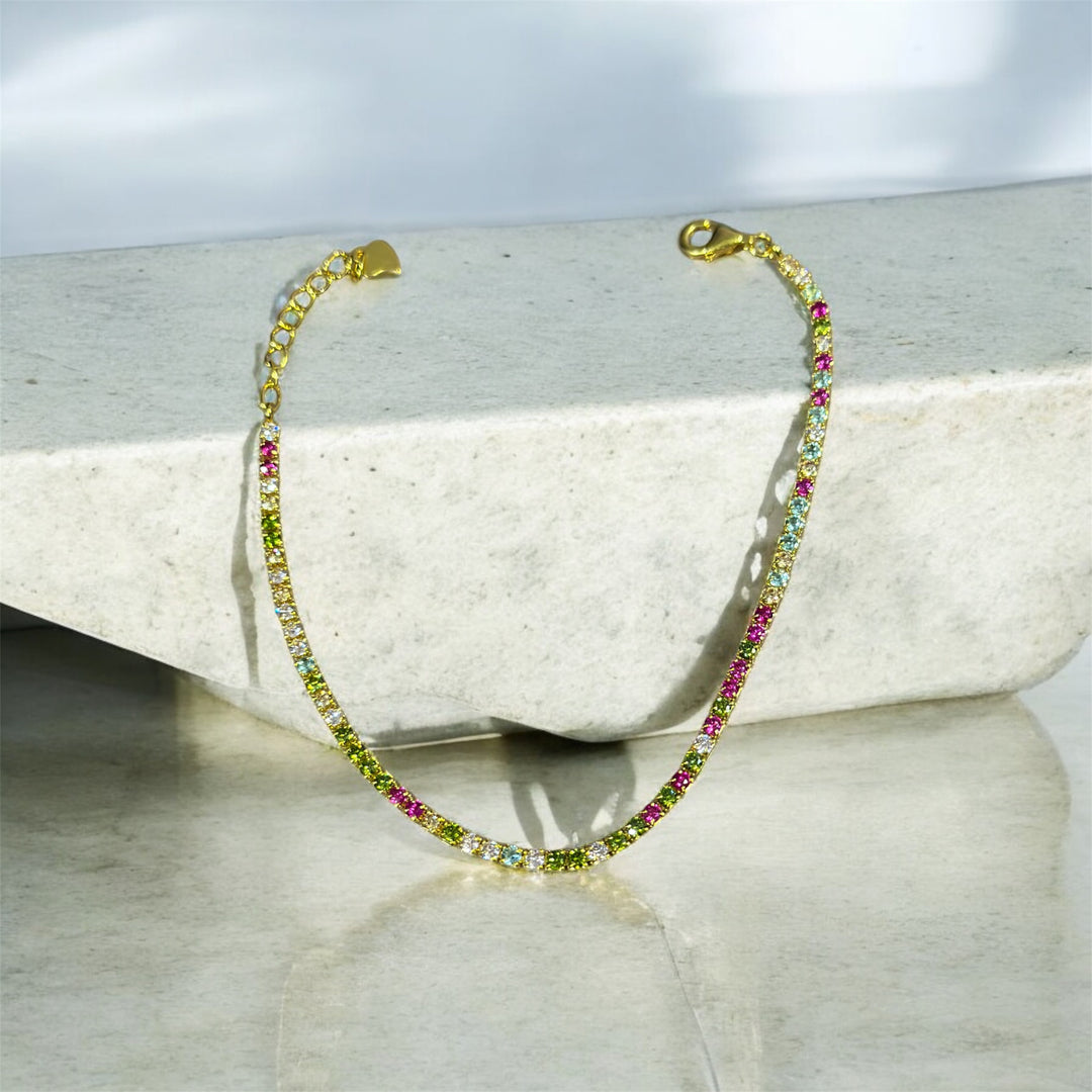 925 Sterling Silver Tennis Bracelet Multi-Colour
