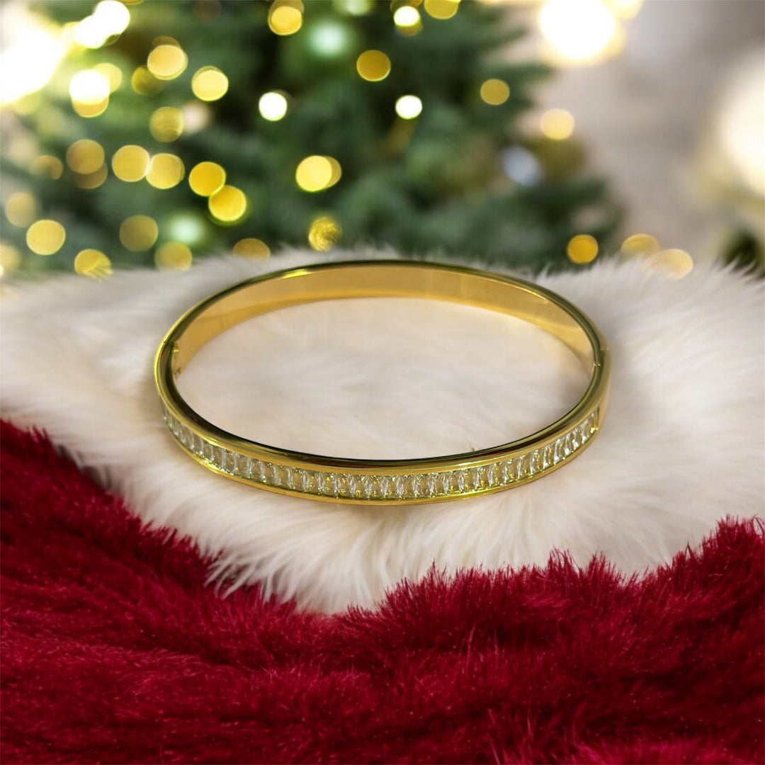 18K Gold Plated Bracelet with White Studs